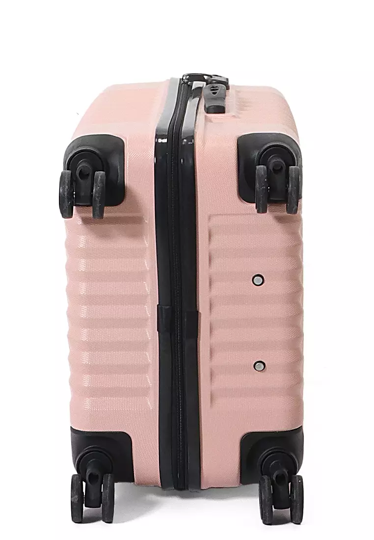 Isvara Tas Koper One Set Unisex Large Compartment Suitcase Number Code Locking Material Fiber ABS ORIGINAL - Pink Tua