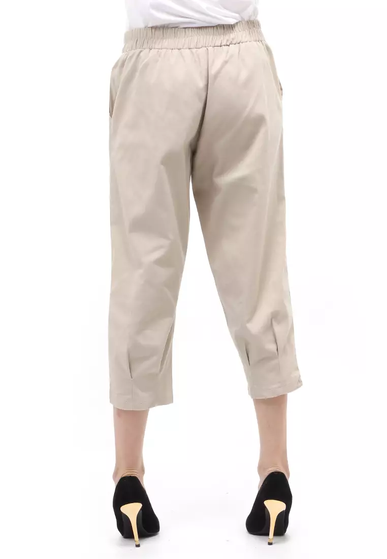 Lark Celana Panjang Bawahan Wanita Motif Solid Regular Fit - Cream