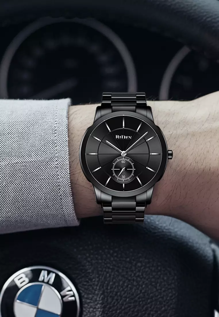 jam tangan pria fashion simple bisnis chronograph stainless steel band jam tangan cowok