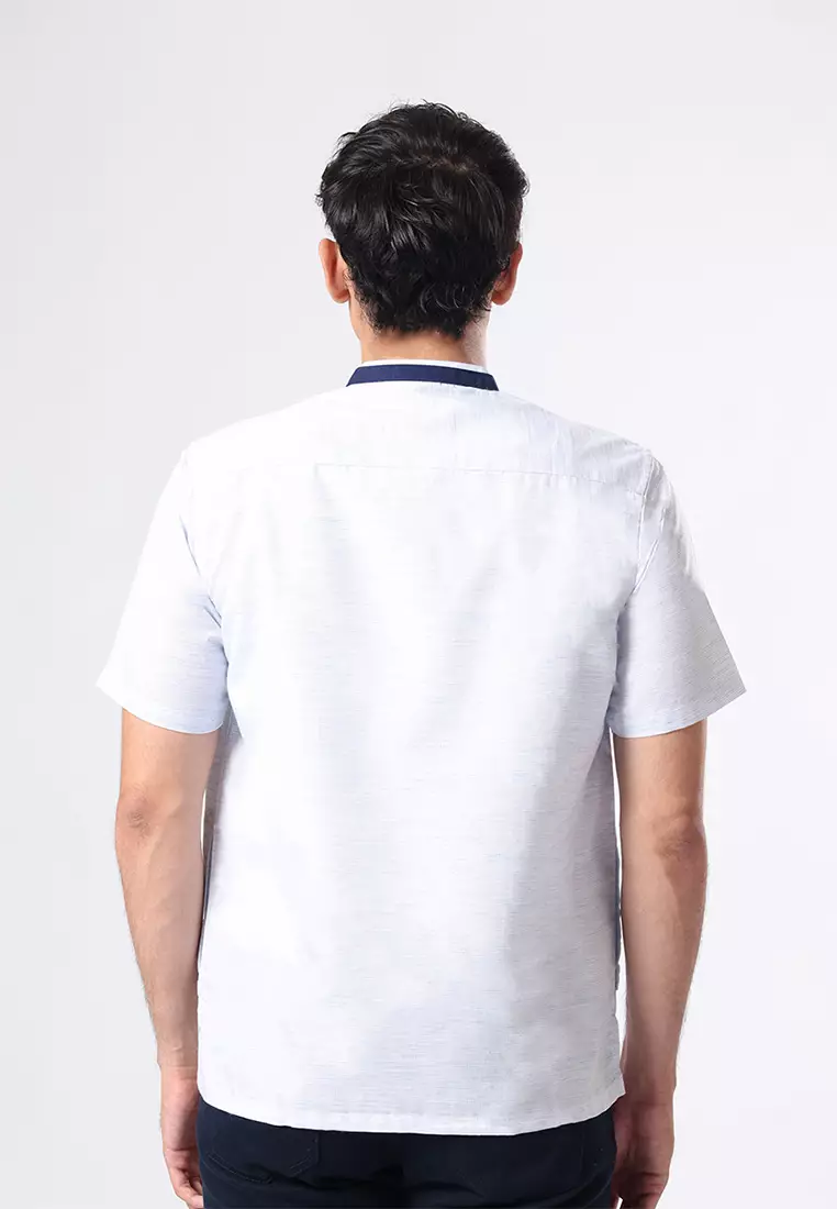 Kemeja Koko Pria Lengan Pendek Baju Muslim Pria ARAGON WHITE NAVY