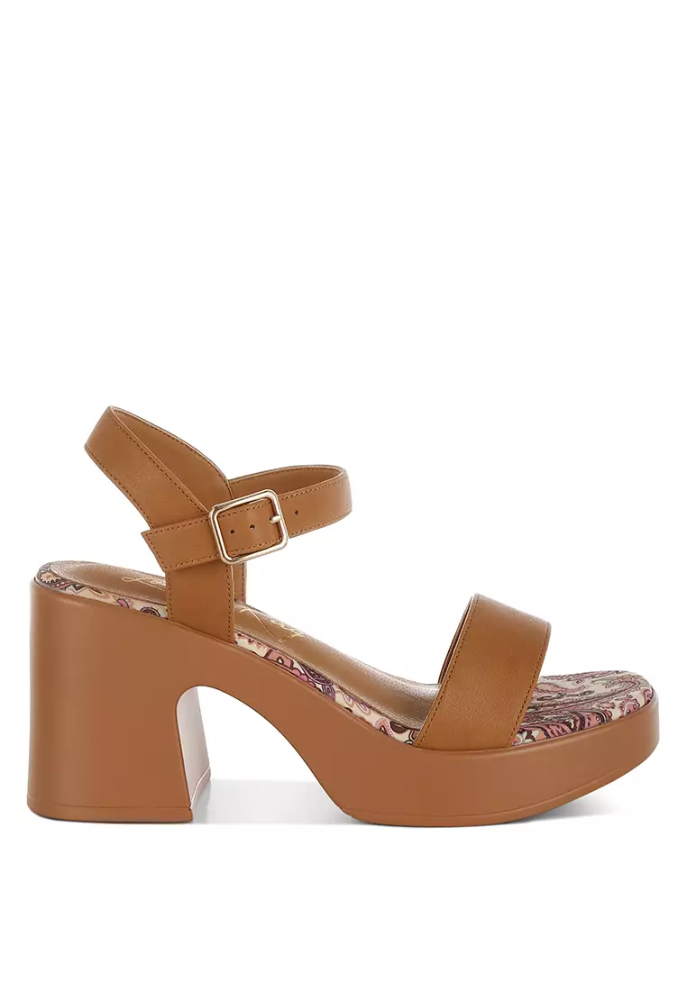 London Rag Faux Leather Pin Buckle Platform Heels in Tan