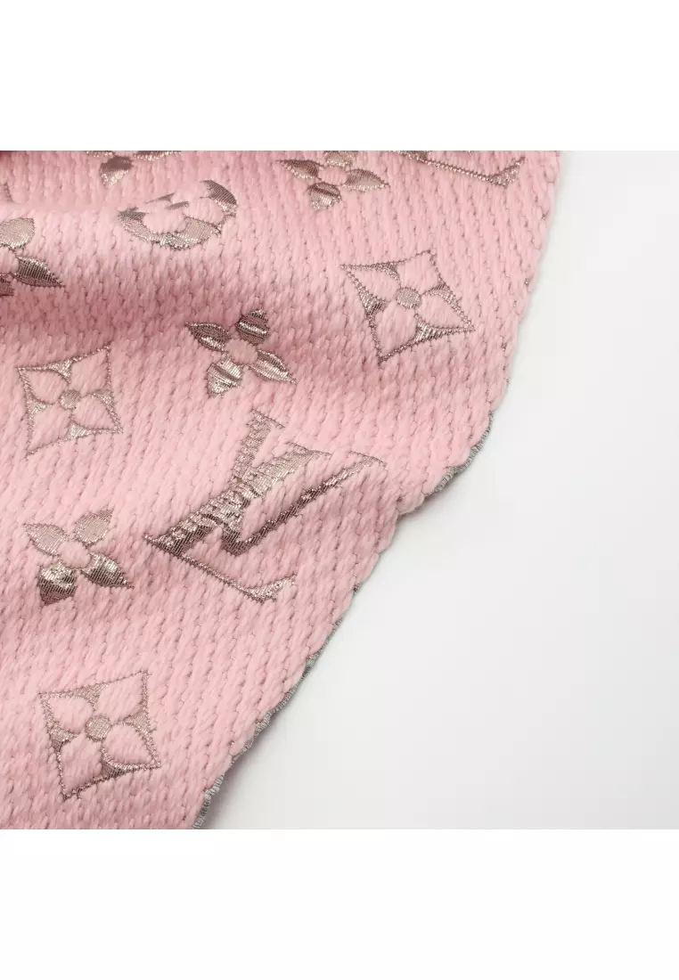 Pale pink and rose gold Louis Vuitton Logomania wool scarf with