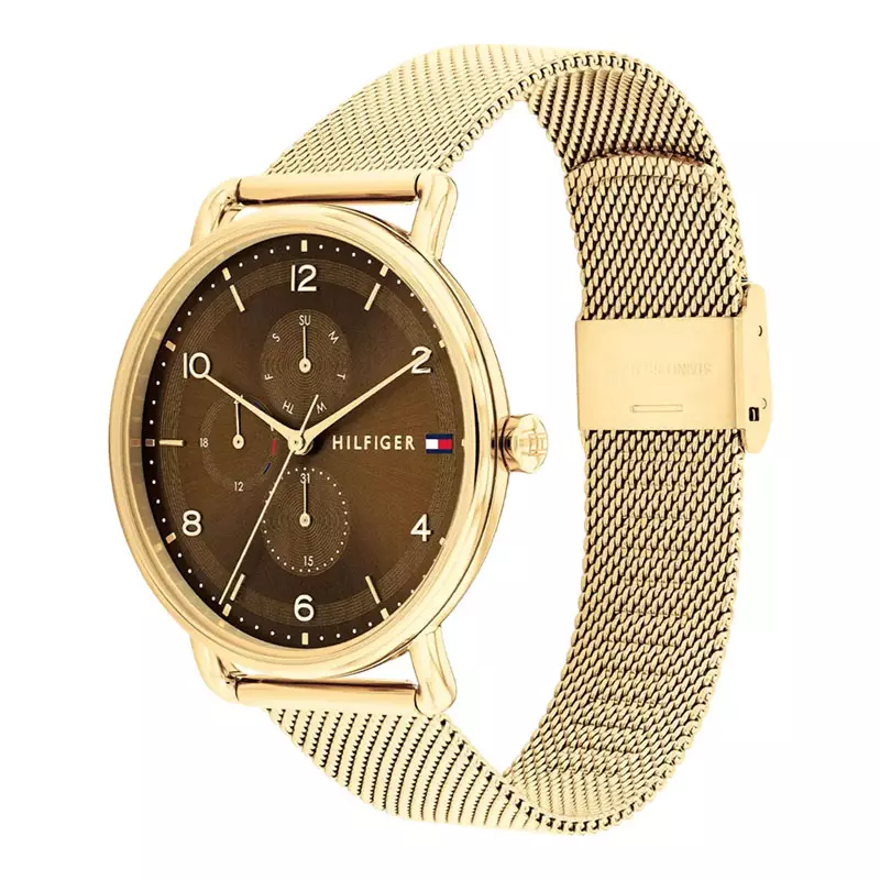 Jam Tangan Wanita Tommy Hilfiger Lily 1782663 Ladies Brown Dial Gold Stainless Steel Mesh Strap