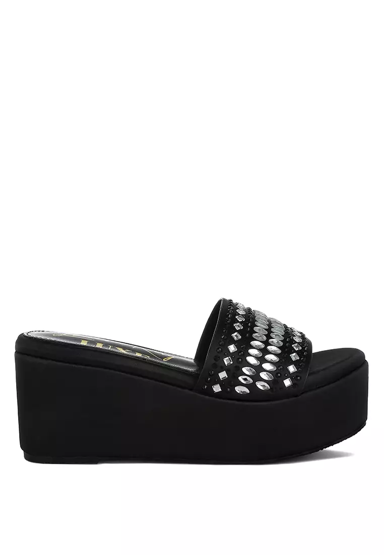 Discount on London Rag  shoes - SKU: Diamante & Rhinestone Detail Stylish Flatforms in Black