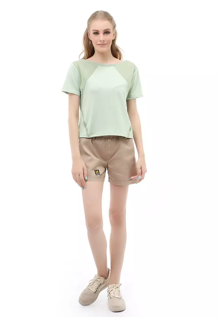 Wish Kaos Sport Wanita Short Sleeve Absorb Sweat Kombinasi Jaring Material Polyester ORIGINAL - Light Green