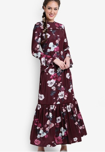 Printed Floral Dress With Trim