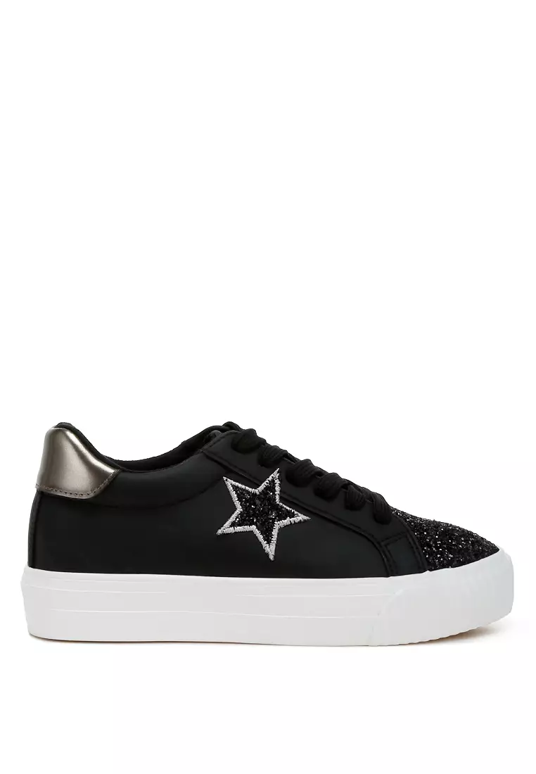 Discount on London Rag  shoes - SKU: Glitter Patch Chunky Sneakers In Black/Pewter