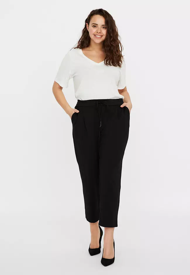 Plus Size Semi Tapered Cropped Trousers