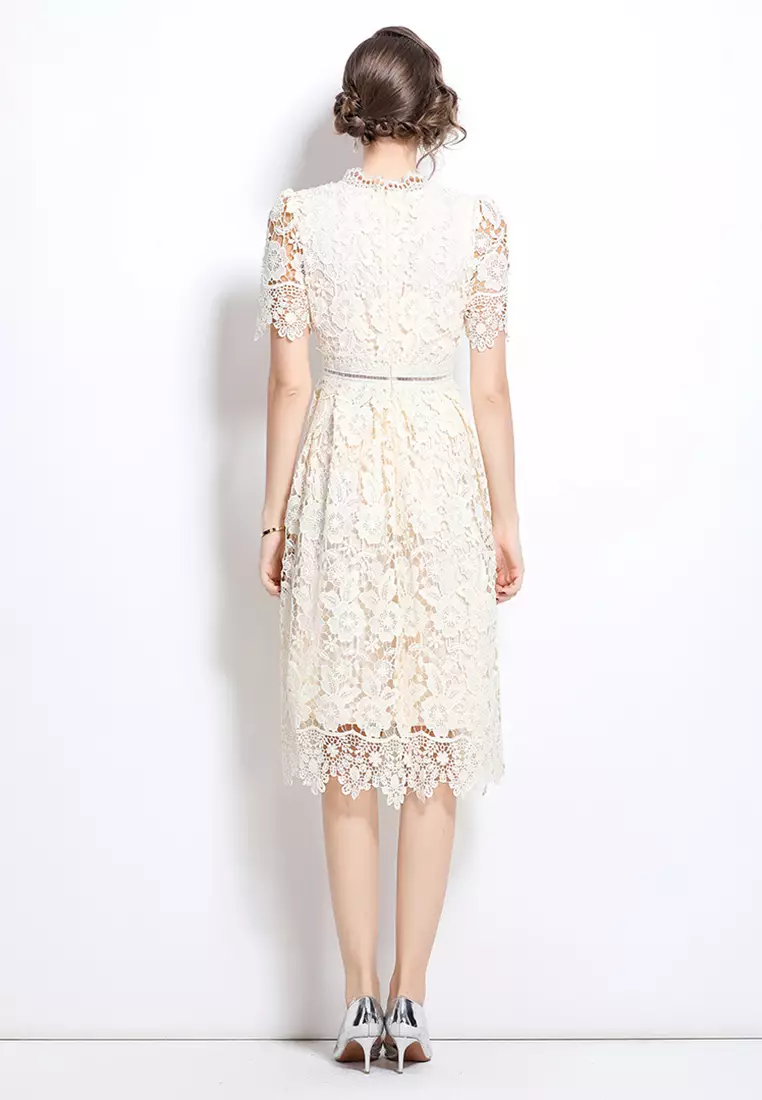 French retro elegant hollow lace dress CA25070949BE