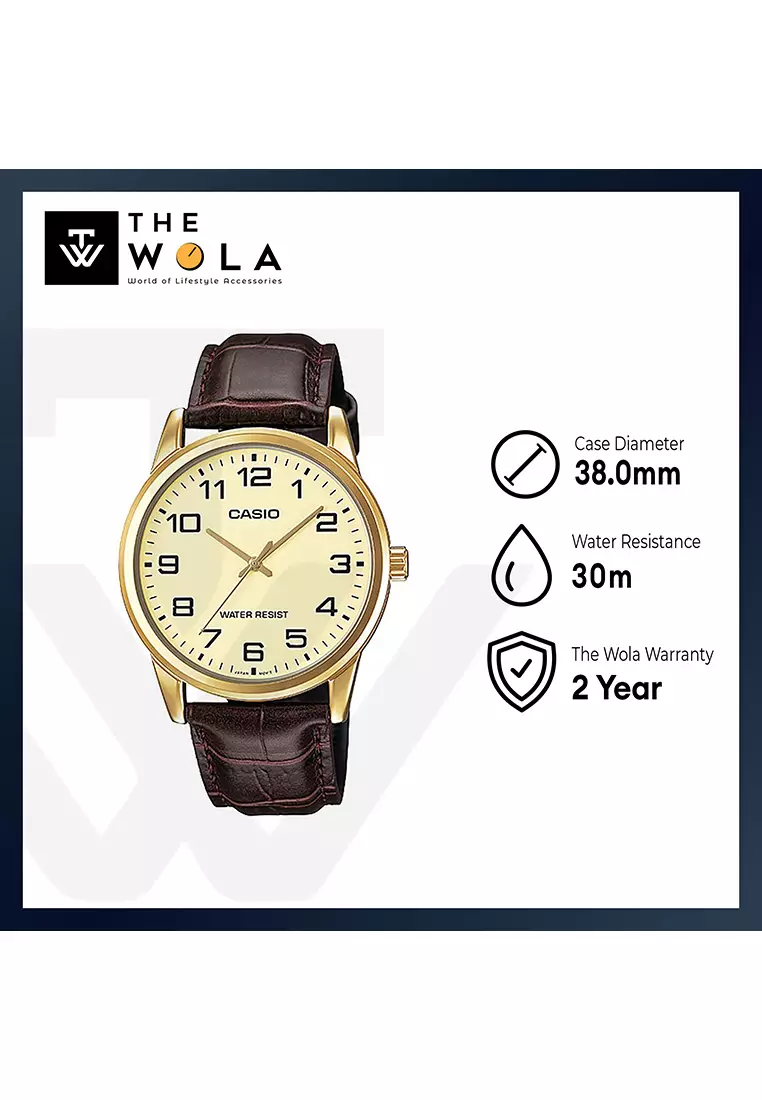 Casio gold discount watch leather strap