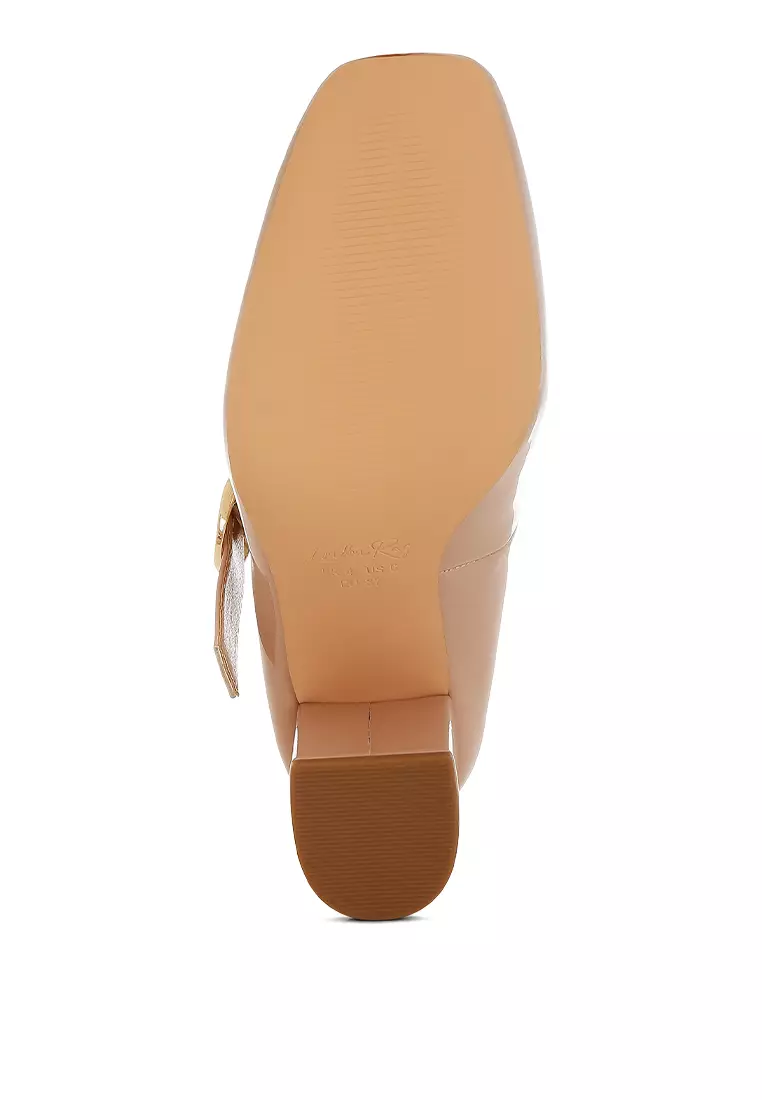 Block Heel Mary Jane Sandals in Beige