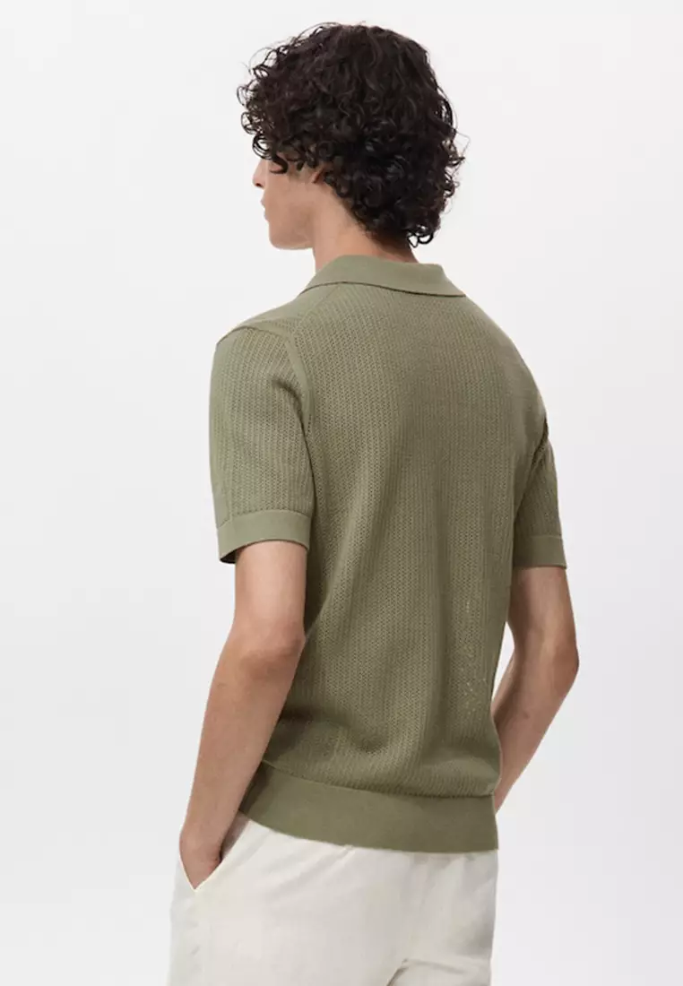 Openwork Knitted Cotton Polo Shirt