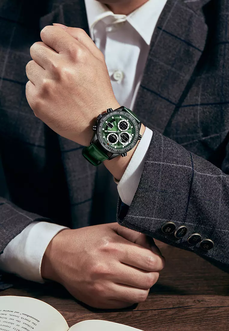 Jam Tangan Pria Original Multifungsi Analog&Digital Tali Kulit Olahraga Anti Air Jam Tangan Cowok Allgreen