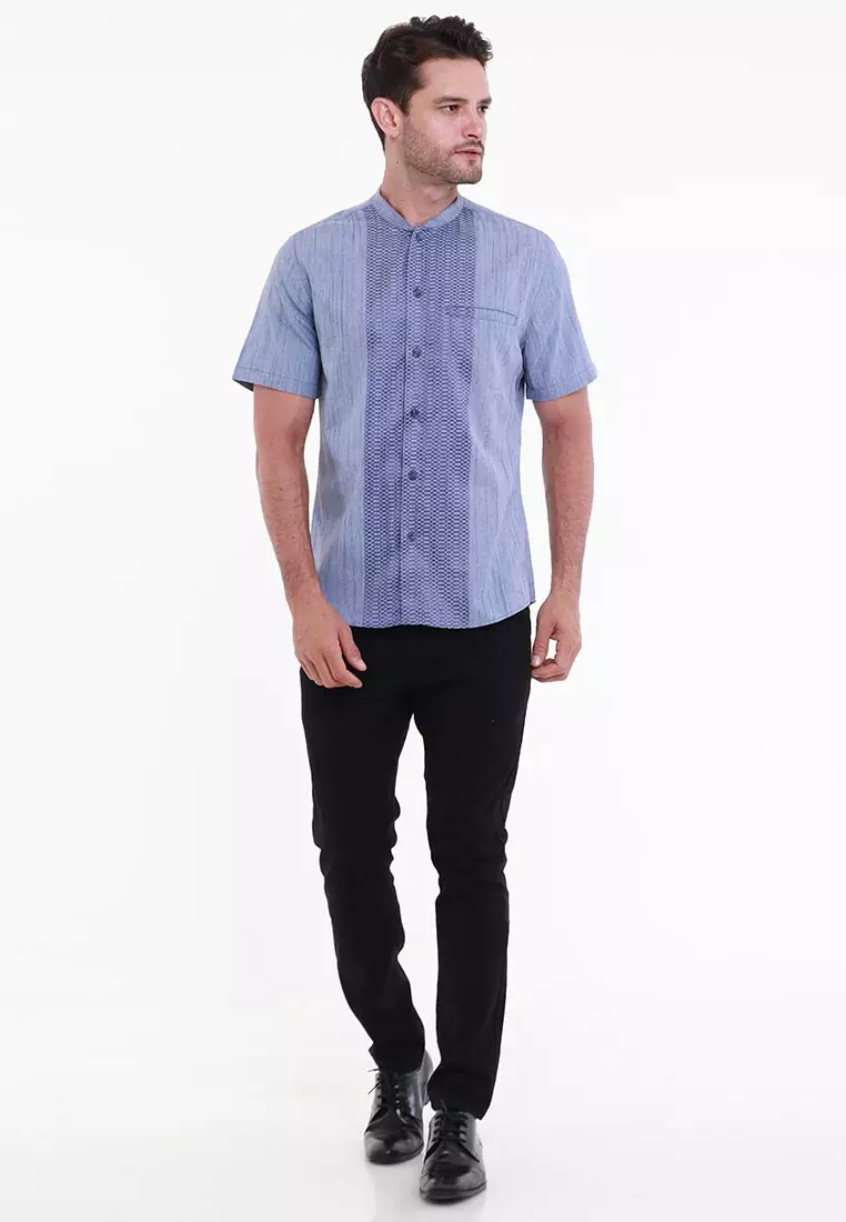KOKO FARUK NAVY Kemeja Casual Formal Pria Lengan Pendek SS - Baju Atasan Top Man Muslim Shirt