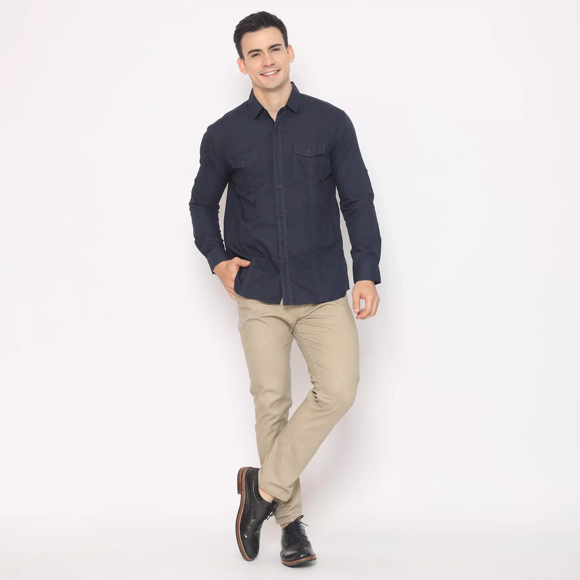 Platini Kemeja Pria Polos Lengan Panjang Katun Poplin Navy 76025