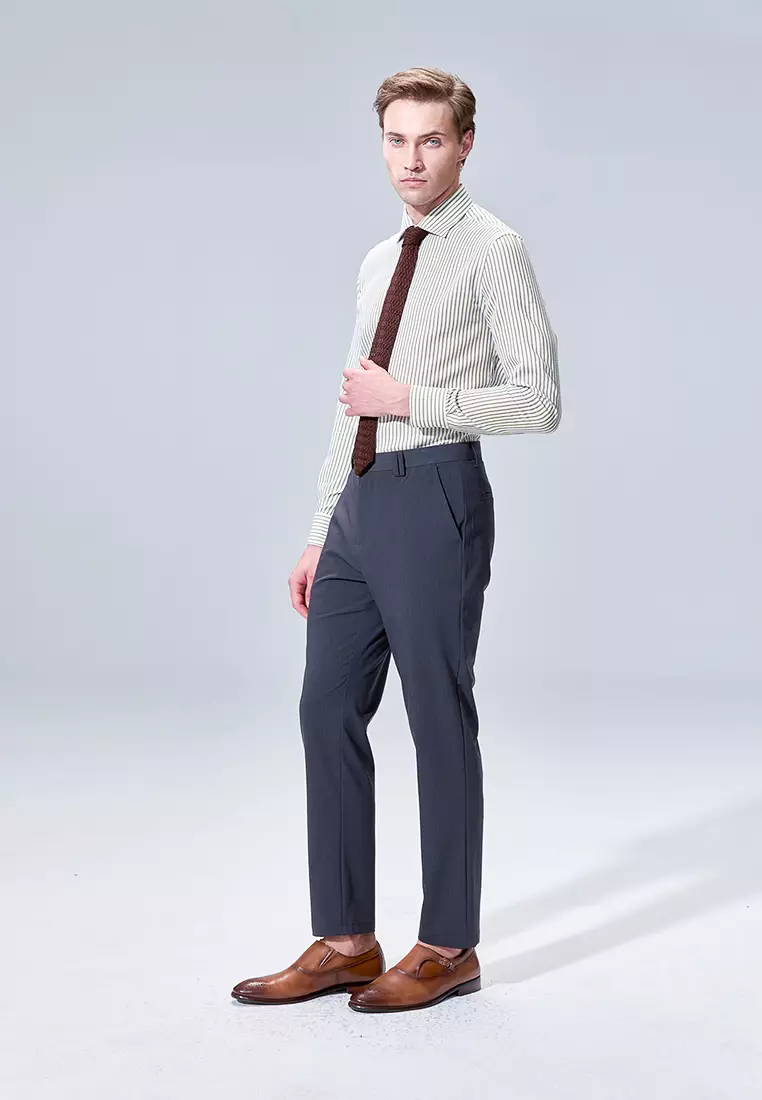 Olive Striped Pattern Slim Fit Shirt