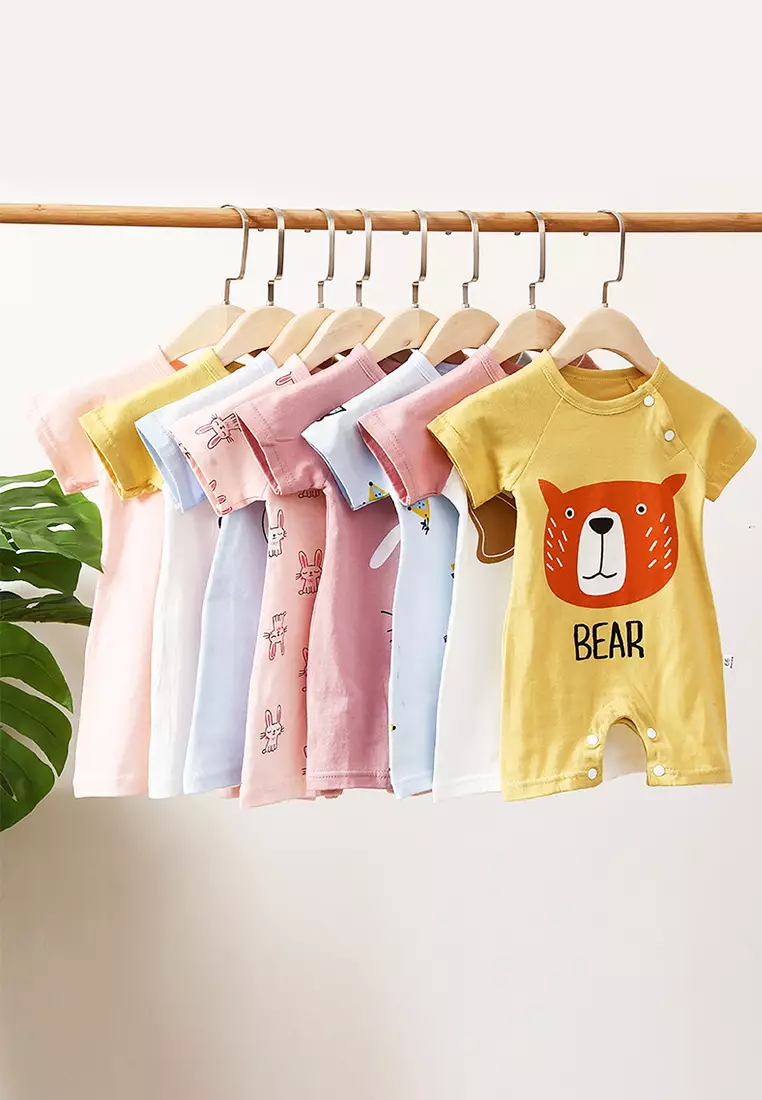 aruchi 3pcs romper pendek segiempat baju kodok motif bear
