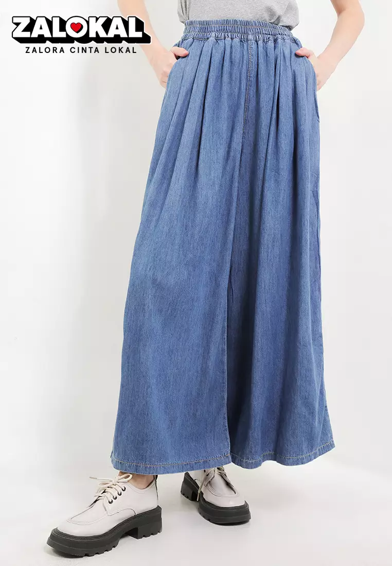 Wide Legs Denim Trousers W/ Side Pockets