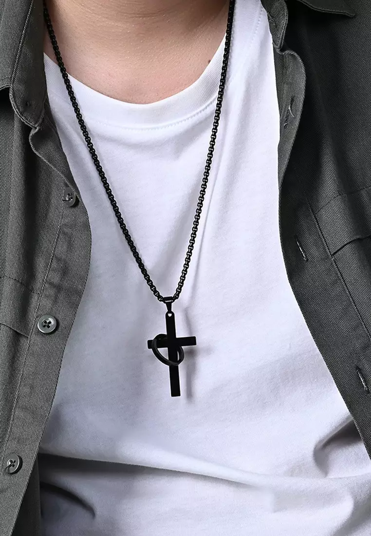 Piano Black Cross Pendant Necklace