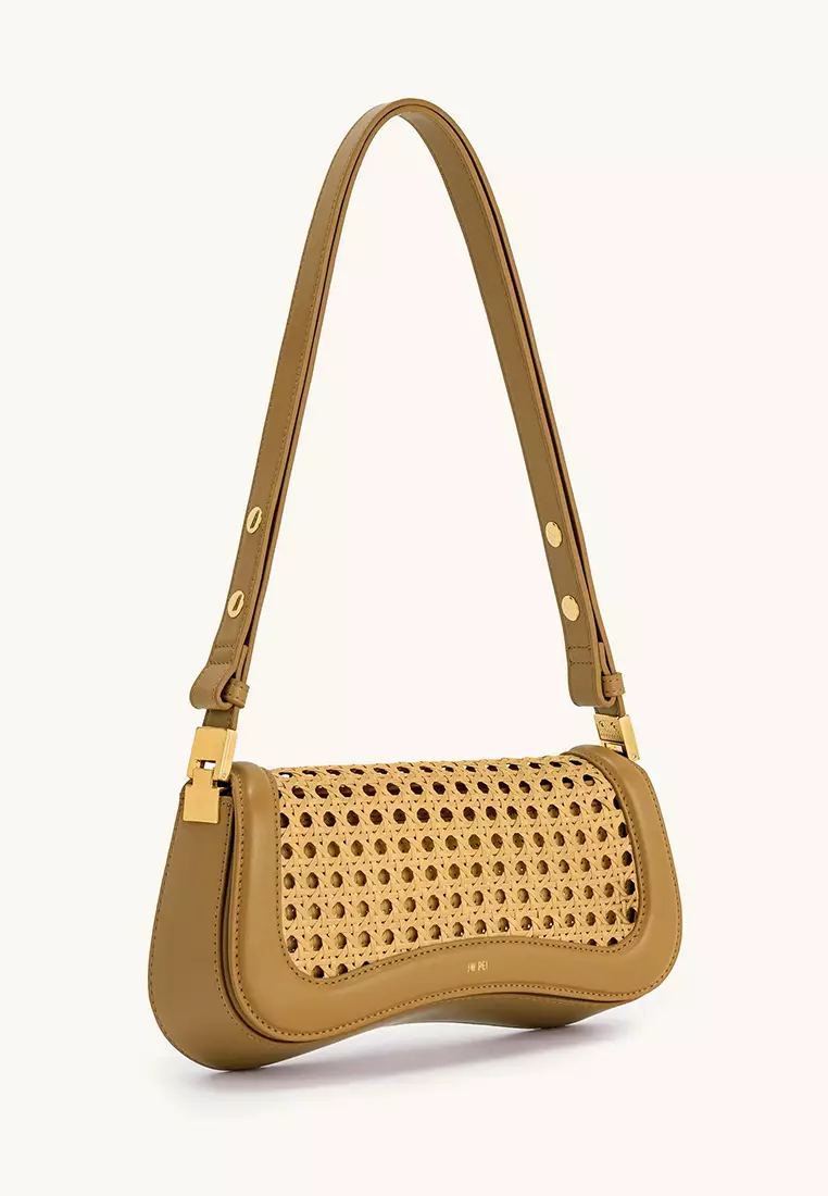 Joy Faux Bamboo Woven Shoulder Bag - Brown