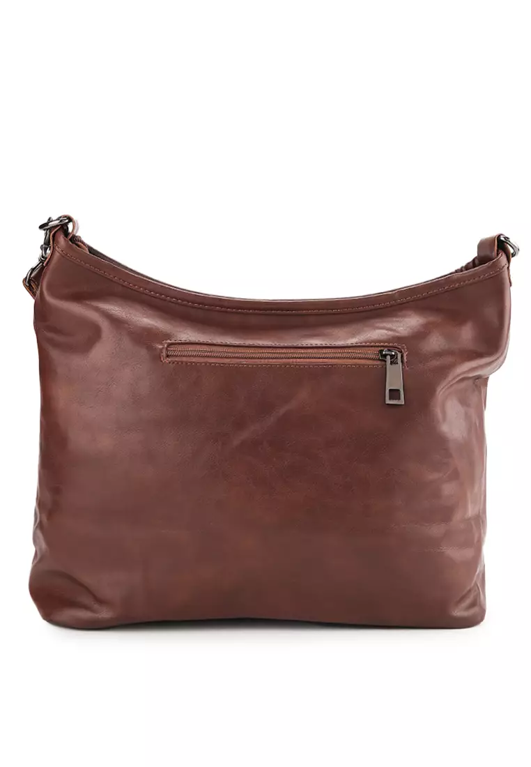 Distressed Leather Hobo Small Crossbody Bag