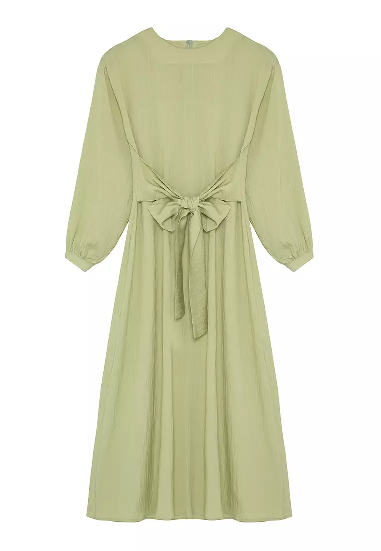 Khaki Front Tie Woven Dress TCTSS24EB00131
