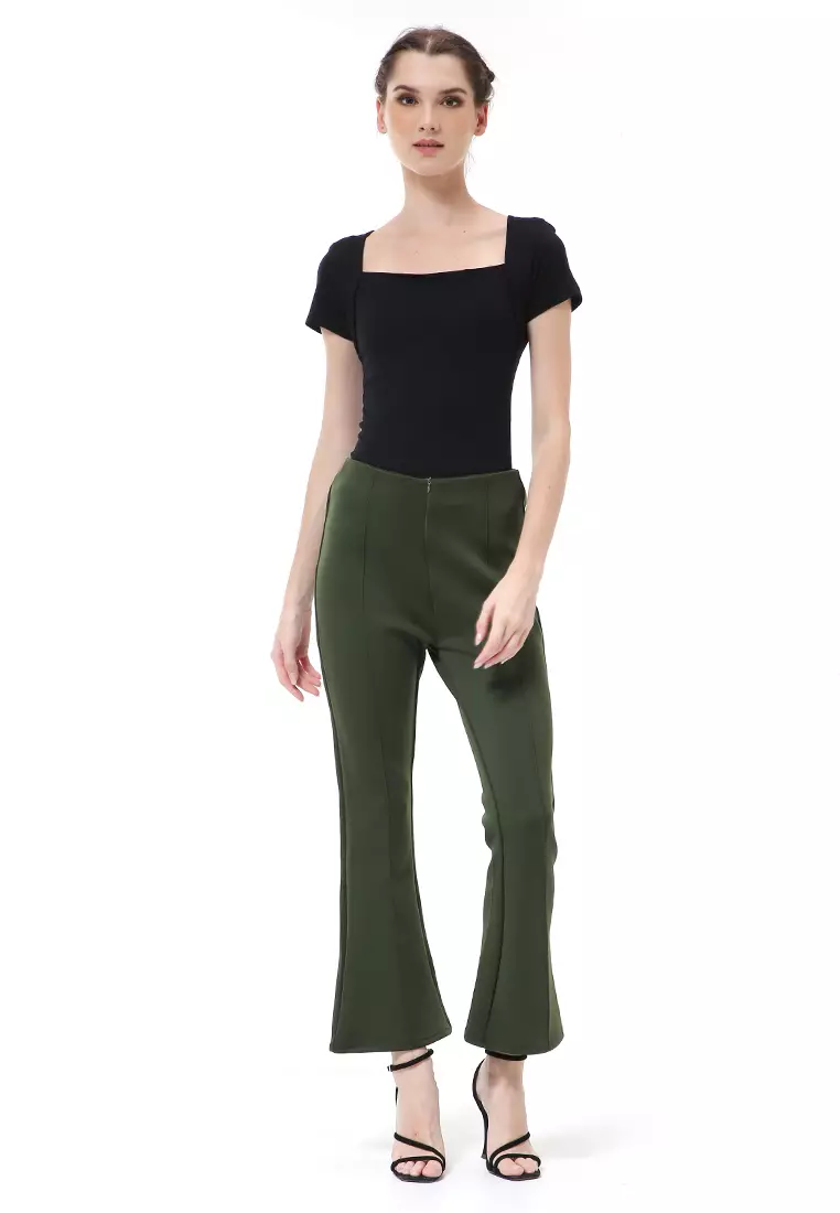 Stella Celana Kerja Wanita Long Pants Cutbray Simple Design Material Scuba ORIGINAL - Army Green