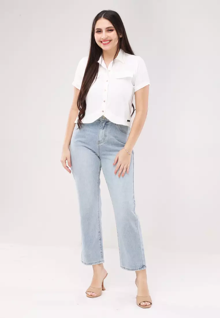 Soft Wrinkle Short Sleeves Blouse