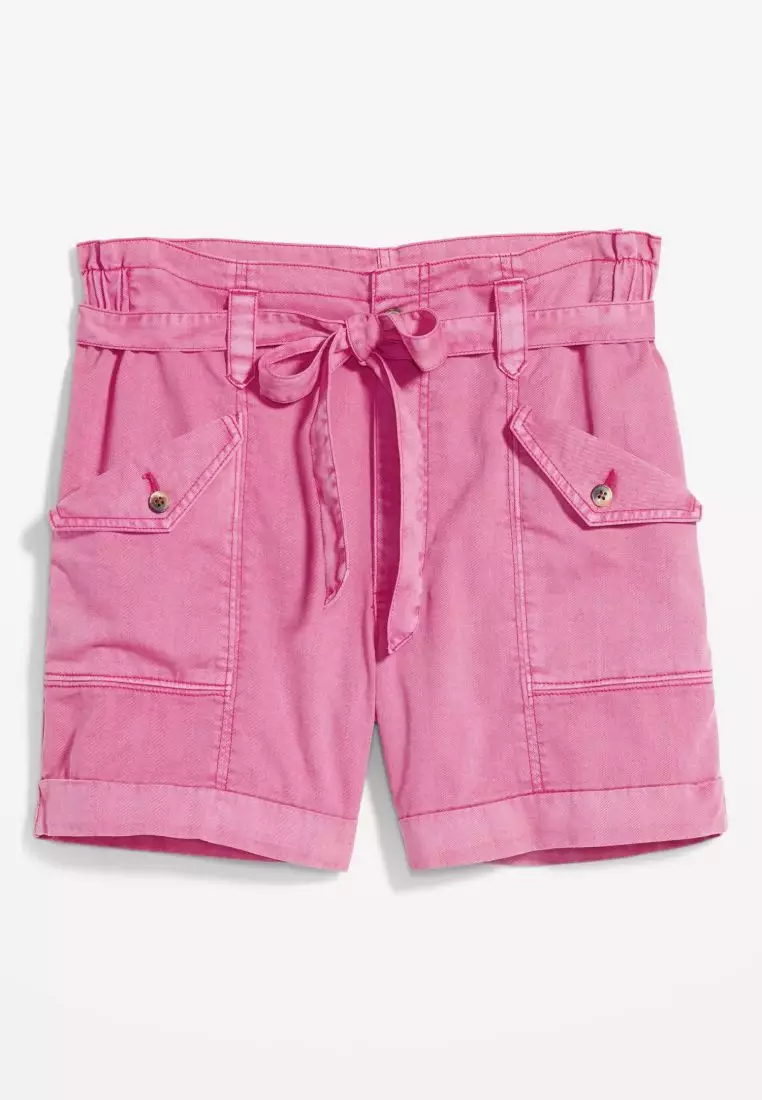 Extra High-Waisted Tie-Front Cargo Workwear Shorts