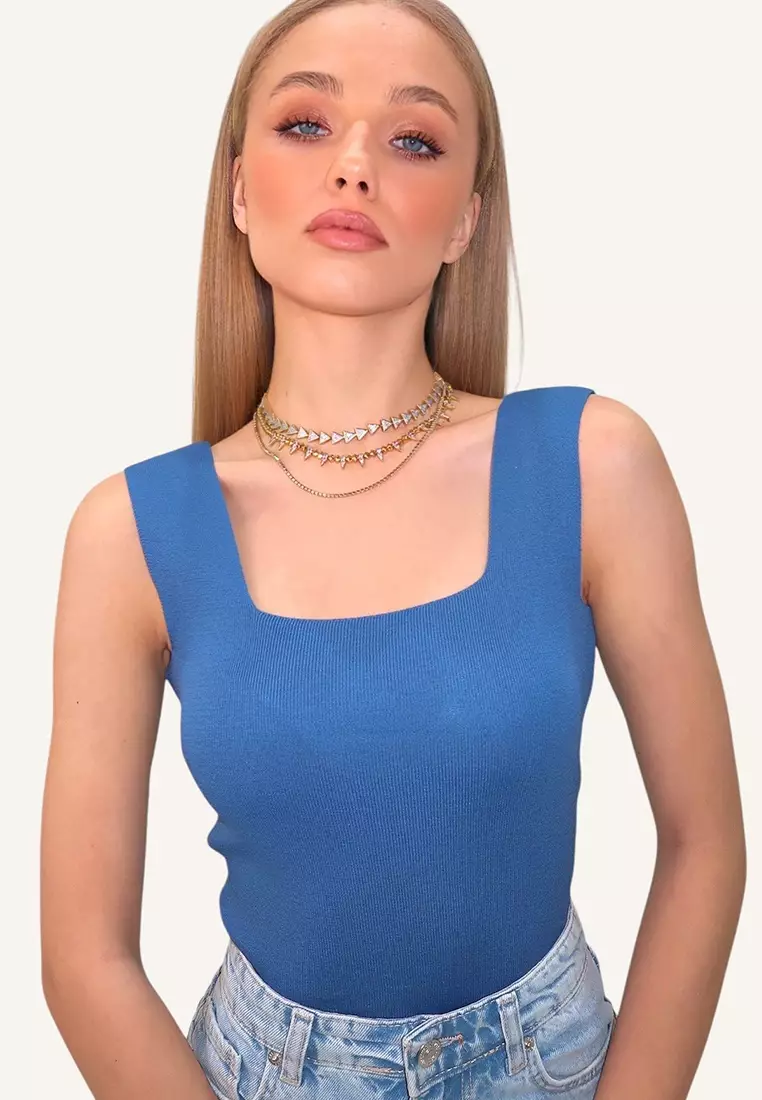 Square Neck Slim Mercerized Blouse