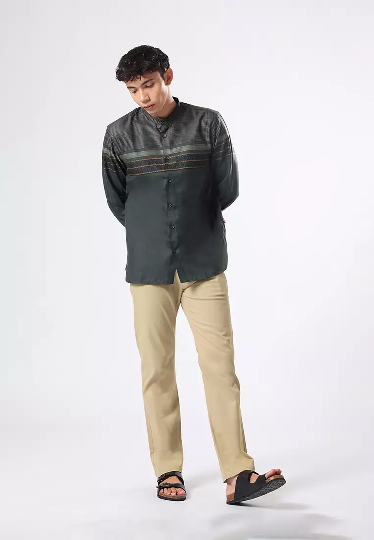 Kemeja Koko Pria Lengan Panjang Baju Muslim Pria AZKHA ARMY GREEN