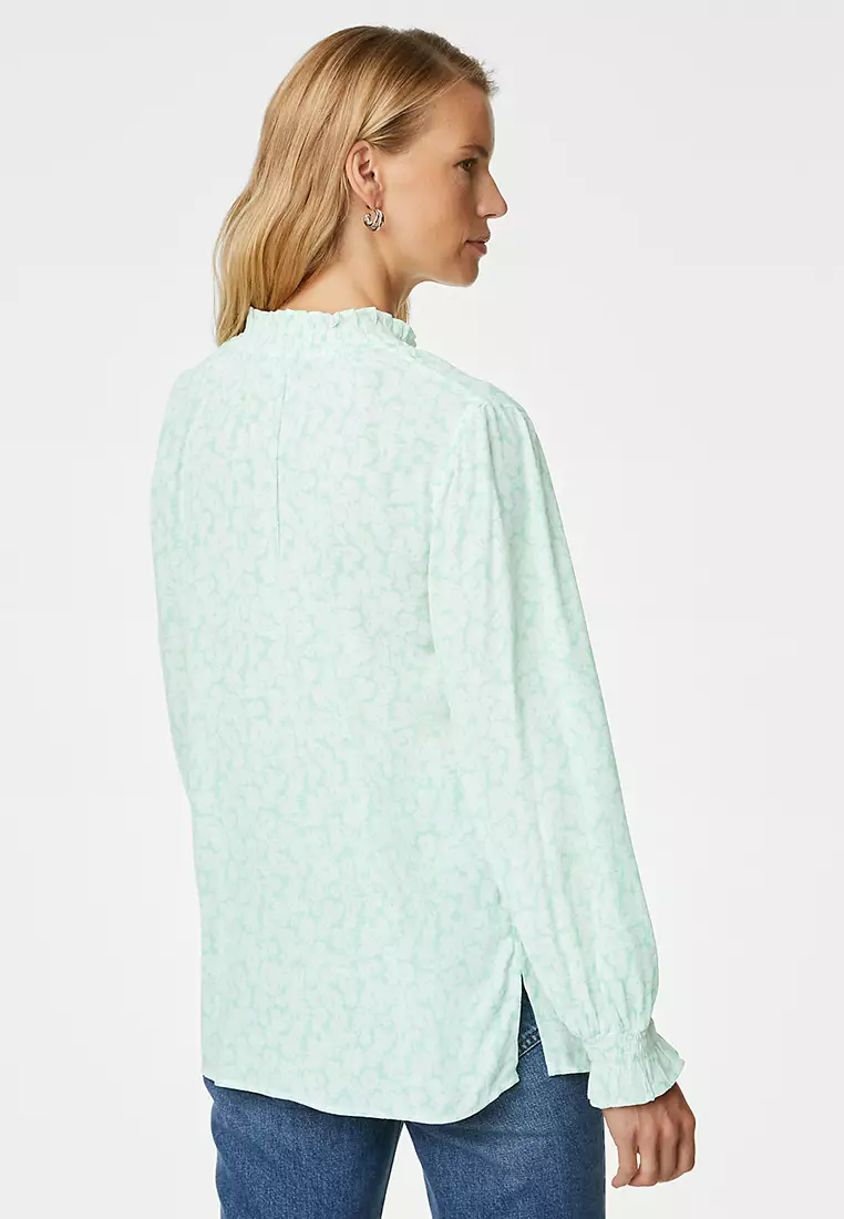 Floral High Neck Relaxed Longline Blouse