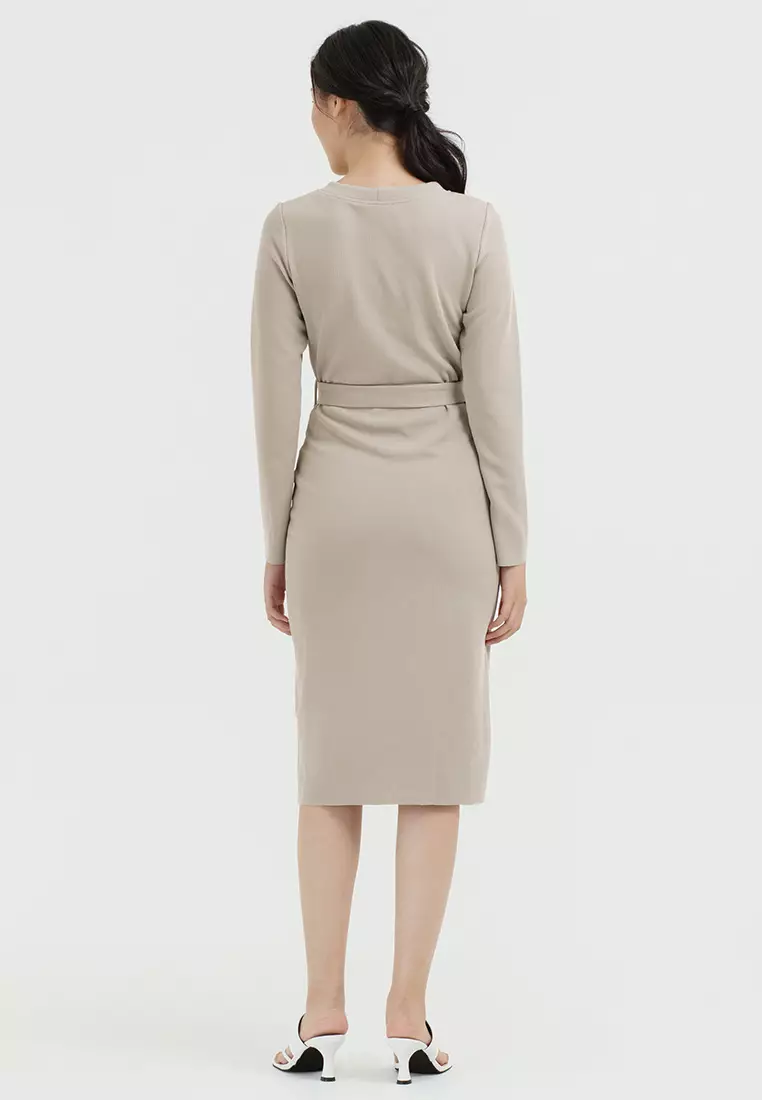 Bodycon Knit Dress in Beige