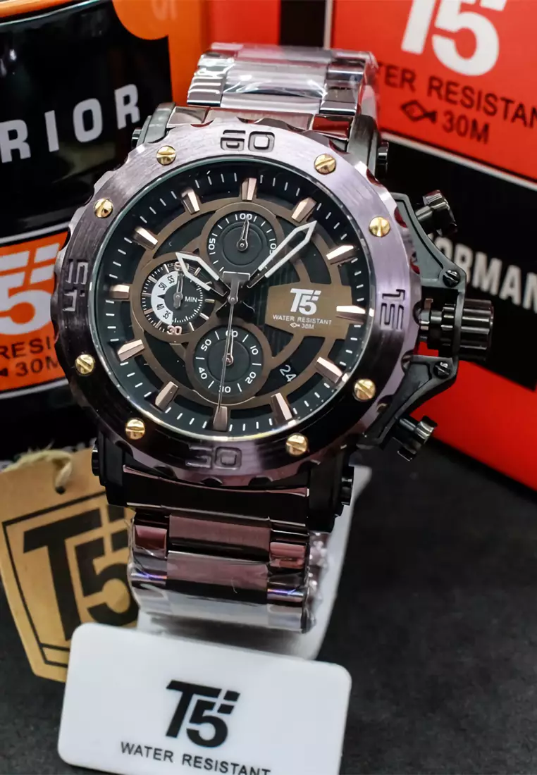 T5 - Jam Tangan Pria - Brown - Stainless Steel Bracelet - H3702G-F