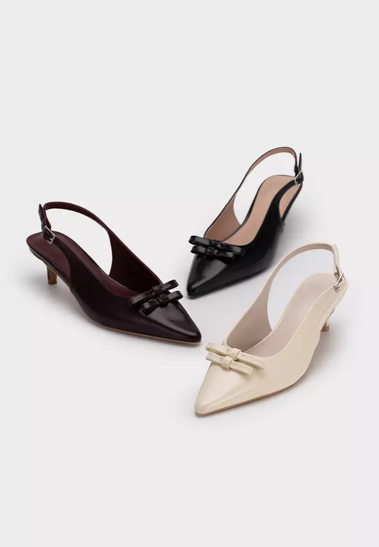 POINTY TOE SLINGBACK HEEL WITH BOW