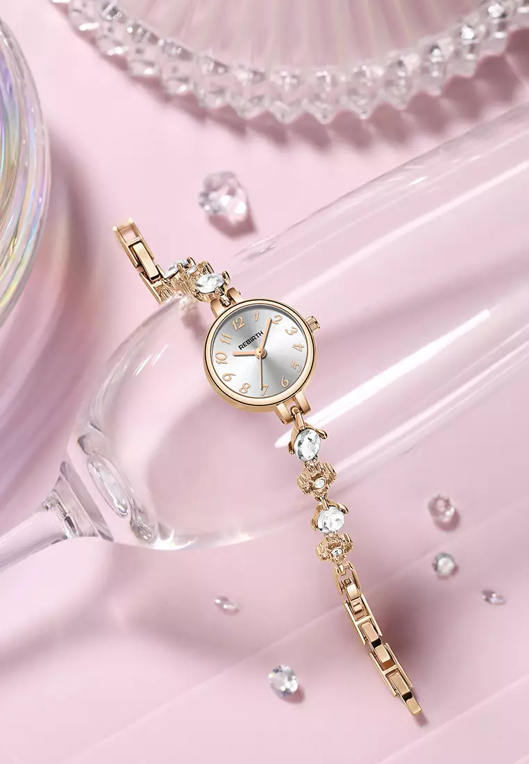 Jam Tangan Wanita Anti Air Berlian Jam Gelang Korea Elegan Jam Tangan Cewek rosewhite