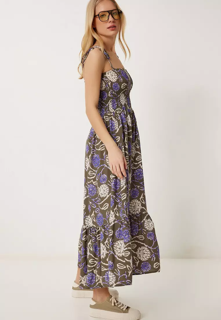 Patterned Strappy Summer Viscose Dress