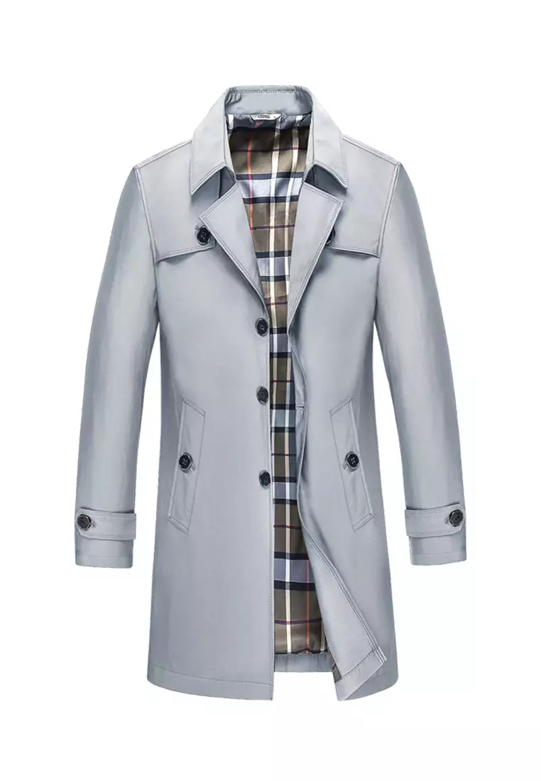 Mens grey overcoat slim on sale fit