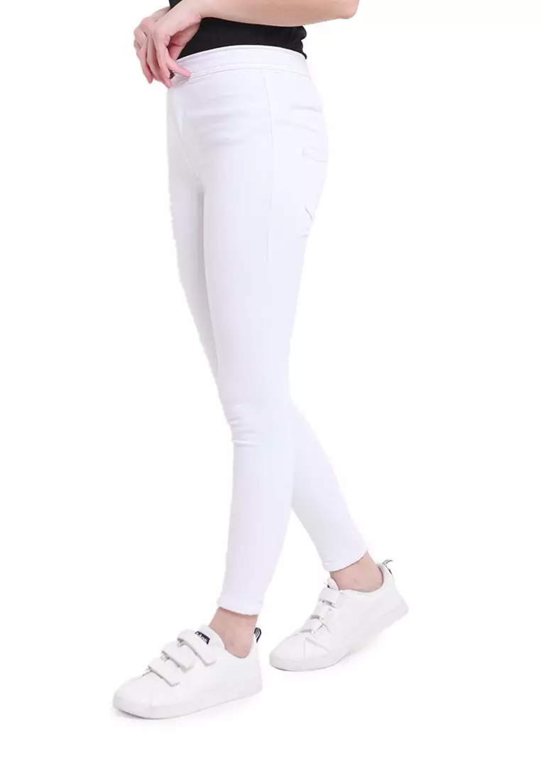 Celana High Waist Skinny Plain Jeans Bawahan Wanita Premium Quality - White
