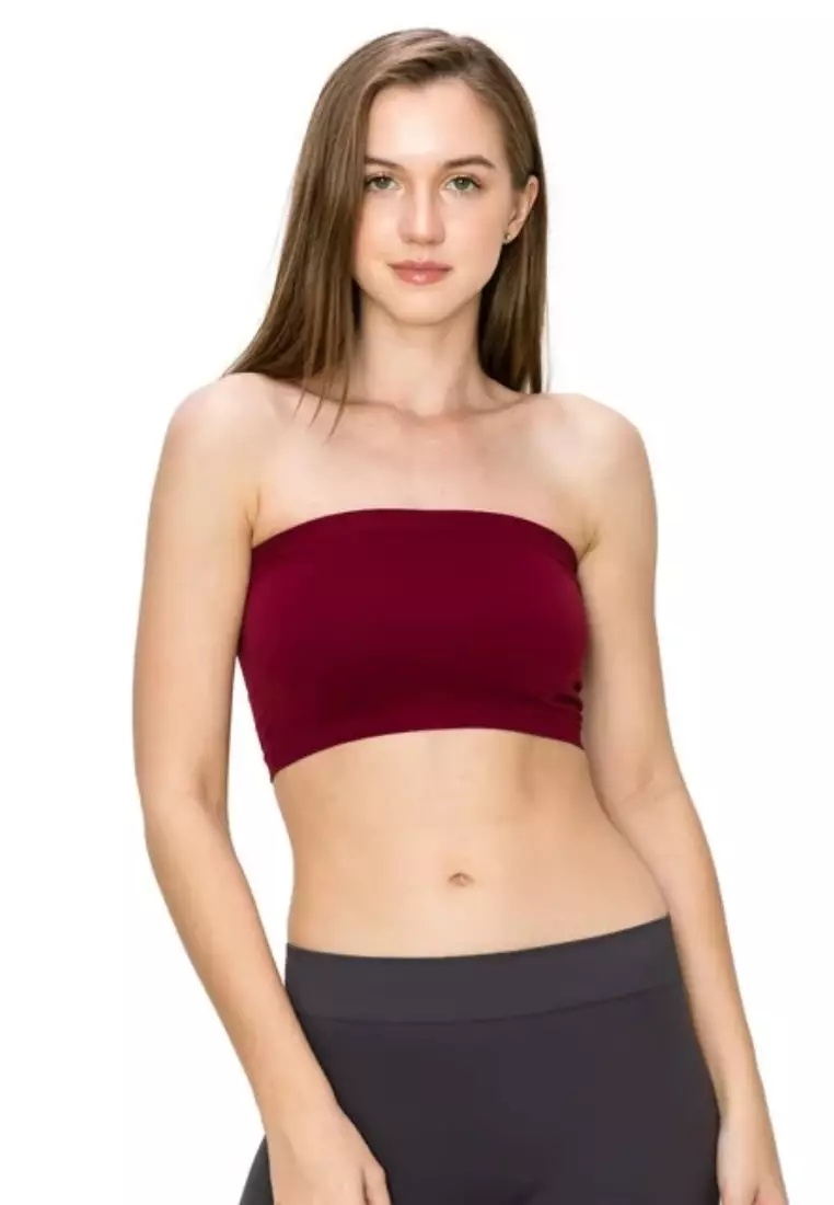 3 Pack Premium Asher Strapless Non-Slip Ice Silk Bralette Top in Wine, Red and Black