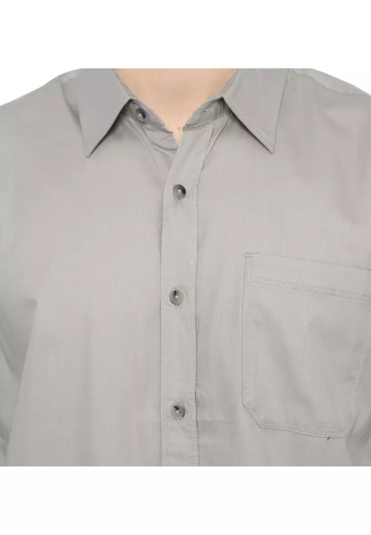 NX Kemeja Polos Cotton Twill Abu Regular Fit Pria