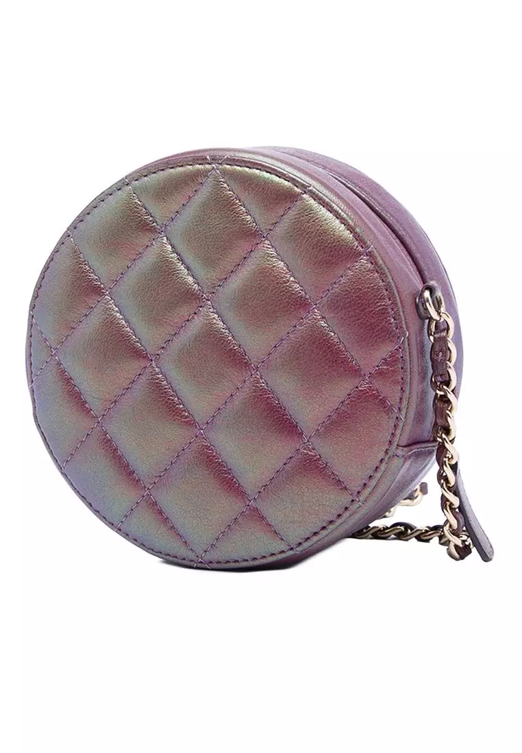 Pre-Loved Chanel Quilted Iridescent Lambskin Round Clutch With Chain