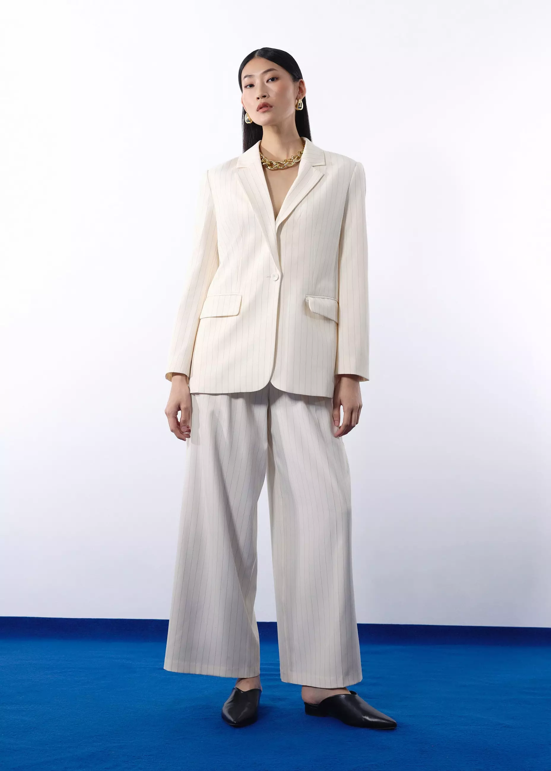 Blazer Wanita - RuchedReady® Rachel Pinstripe Adjustable Waist Blazer