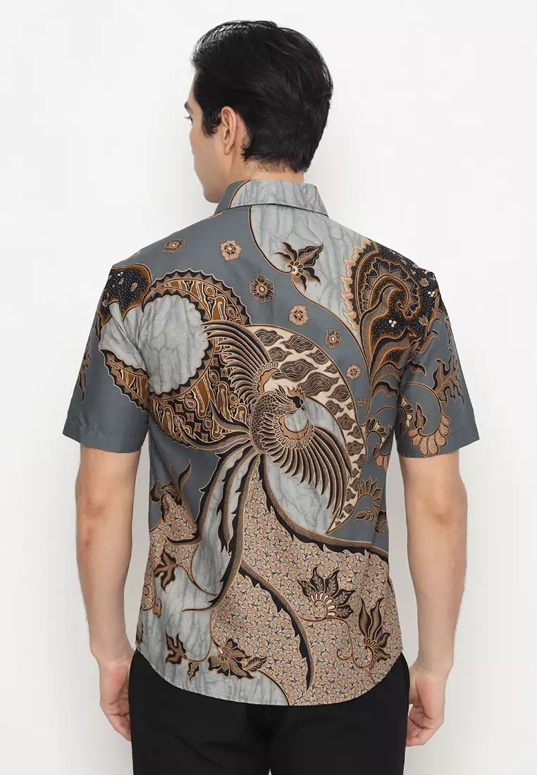 Kemeja Batik Pria Ranawijaya Short Sleeve - Grey