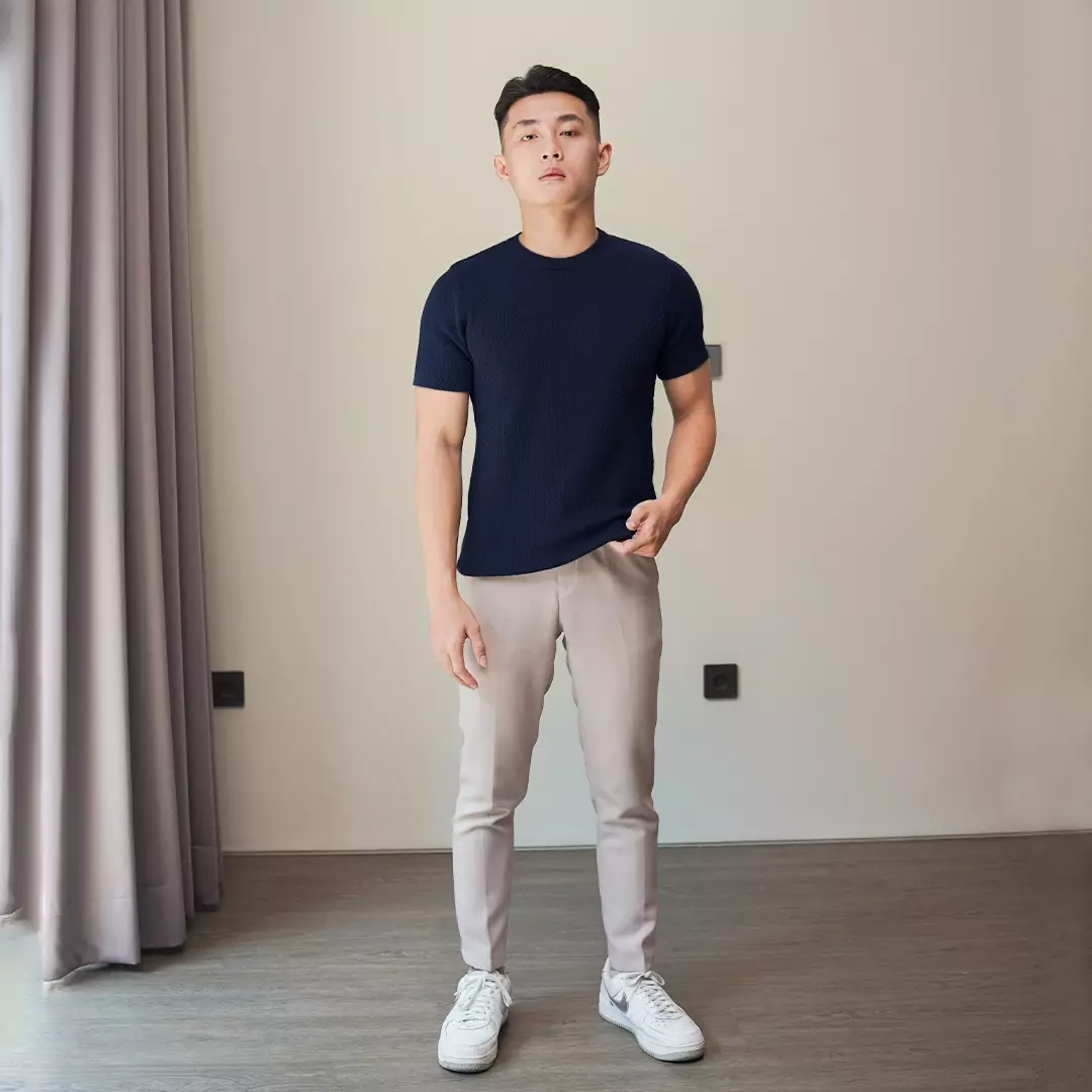 Kale ROGER NAVY / Atasan Rajut Pria / Sweater Rajut Tangan Pendek / Baju Pria