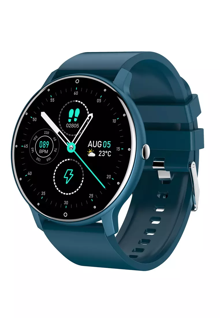 Smart Watch Pria Full Touch Screen Phone Call Wireless Charge Jam Tangan Pintar Biru