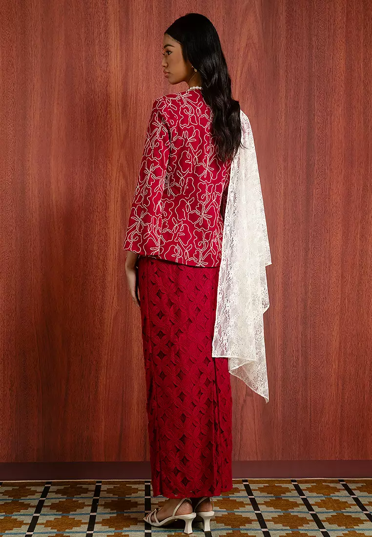 HANI 刺繡馬來裝套裝連披肩