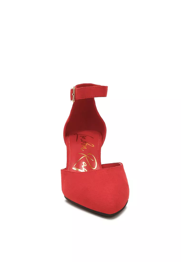 Microfiber Block Heel Sandals in Red