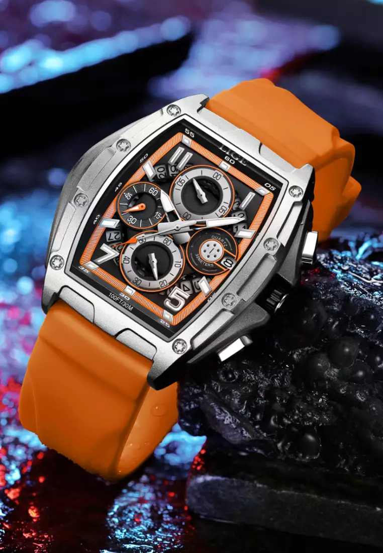 Unisex Tonneau Shaped Stainless Steel Quartz Watch on Rubber Strap