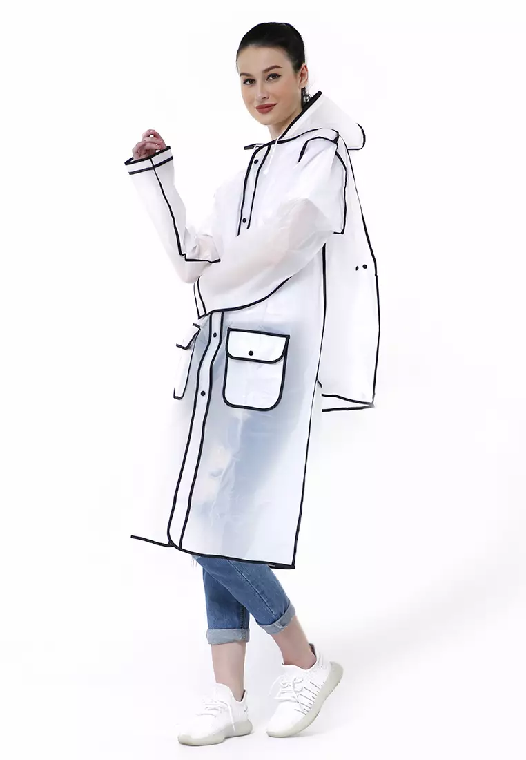 Pemp Jas Hujan Portable Raincoat Transparent Poncho with Hood Material EVA ORIGINAL - Black